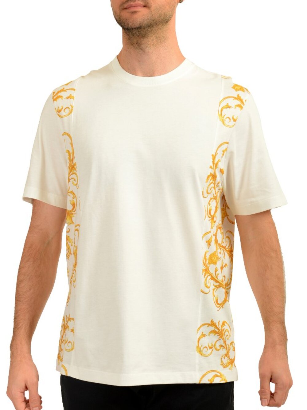 Versace Men's White Barocco Print Crewneck Short Sleeve T-Shirt US XL IT 54